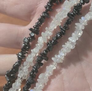 Hematite And Rainbow Moonstone Chip Bead Necklaces 34 Inches